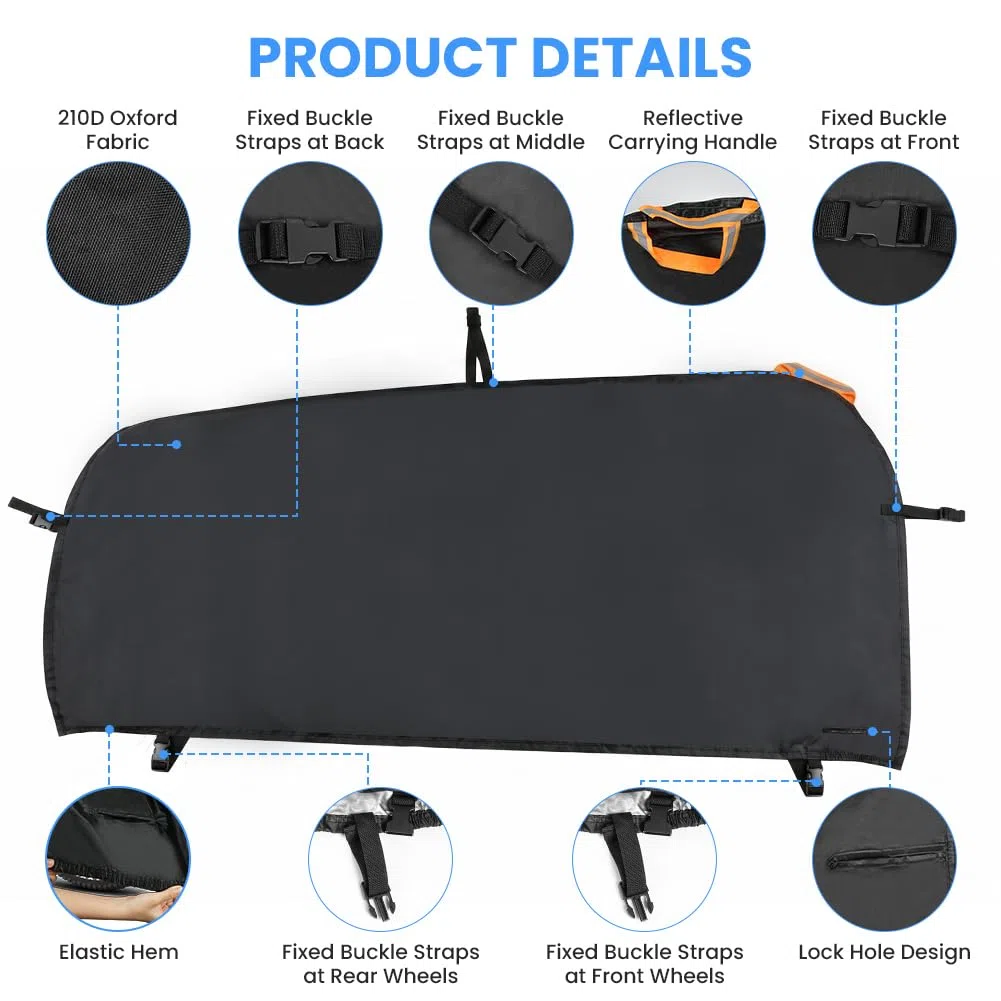 AOOWU Housse Vélo, 200*70*110CM Tissu Oxford 210D Epais Bache Velo Exterieur, bâche de vélo d'extérie avec Trou de Serrure, Anti Poussière Pluie UV Neige, 2 Velo de Course/Route/ VTT/Electrique/Ville