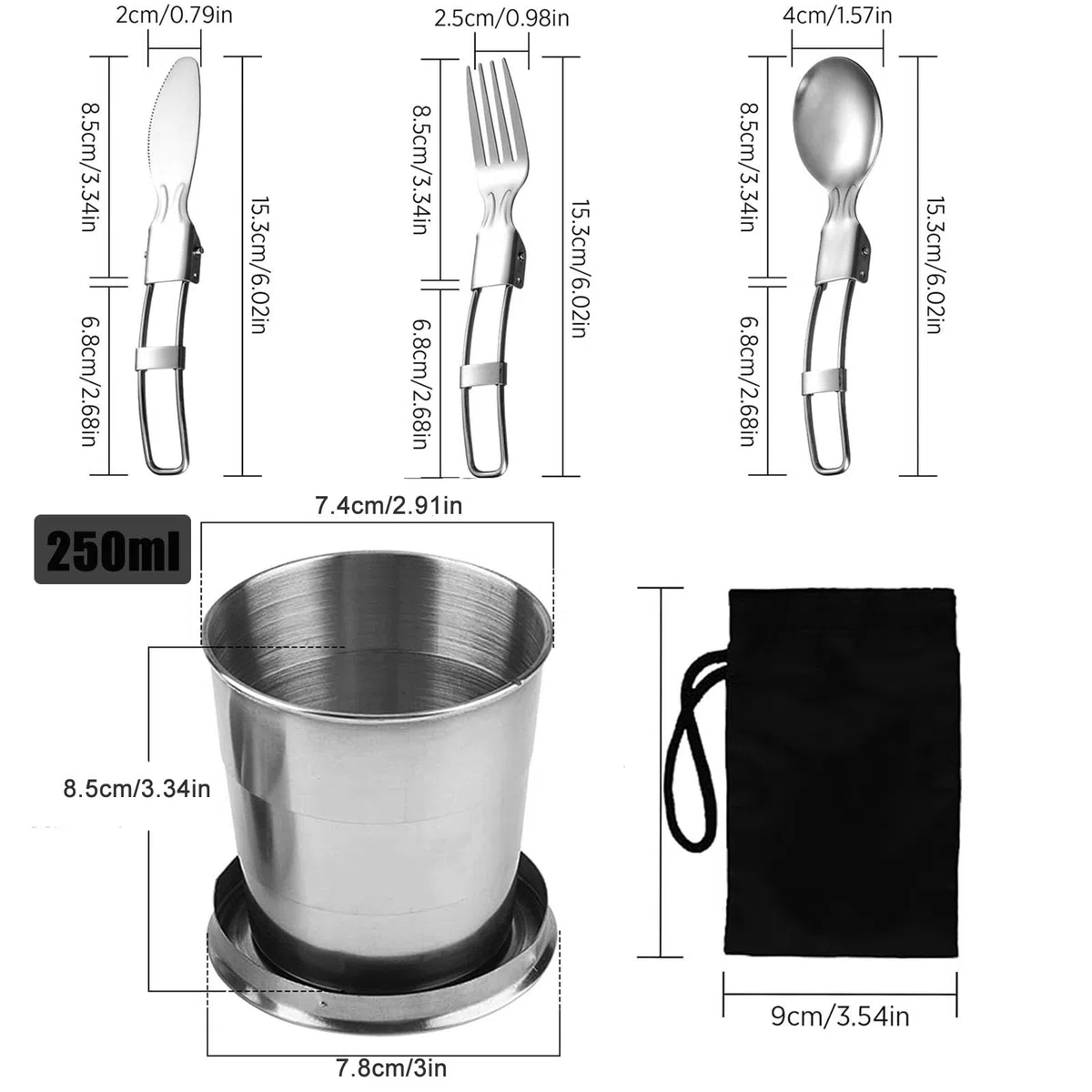 2 Pièces Tasse Pliable en Acier Inoxydable, Portable pour Camping et Voyage, Verre Pliable, Couverts de Camping, pour Pique-Nique