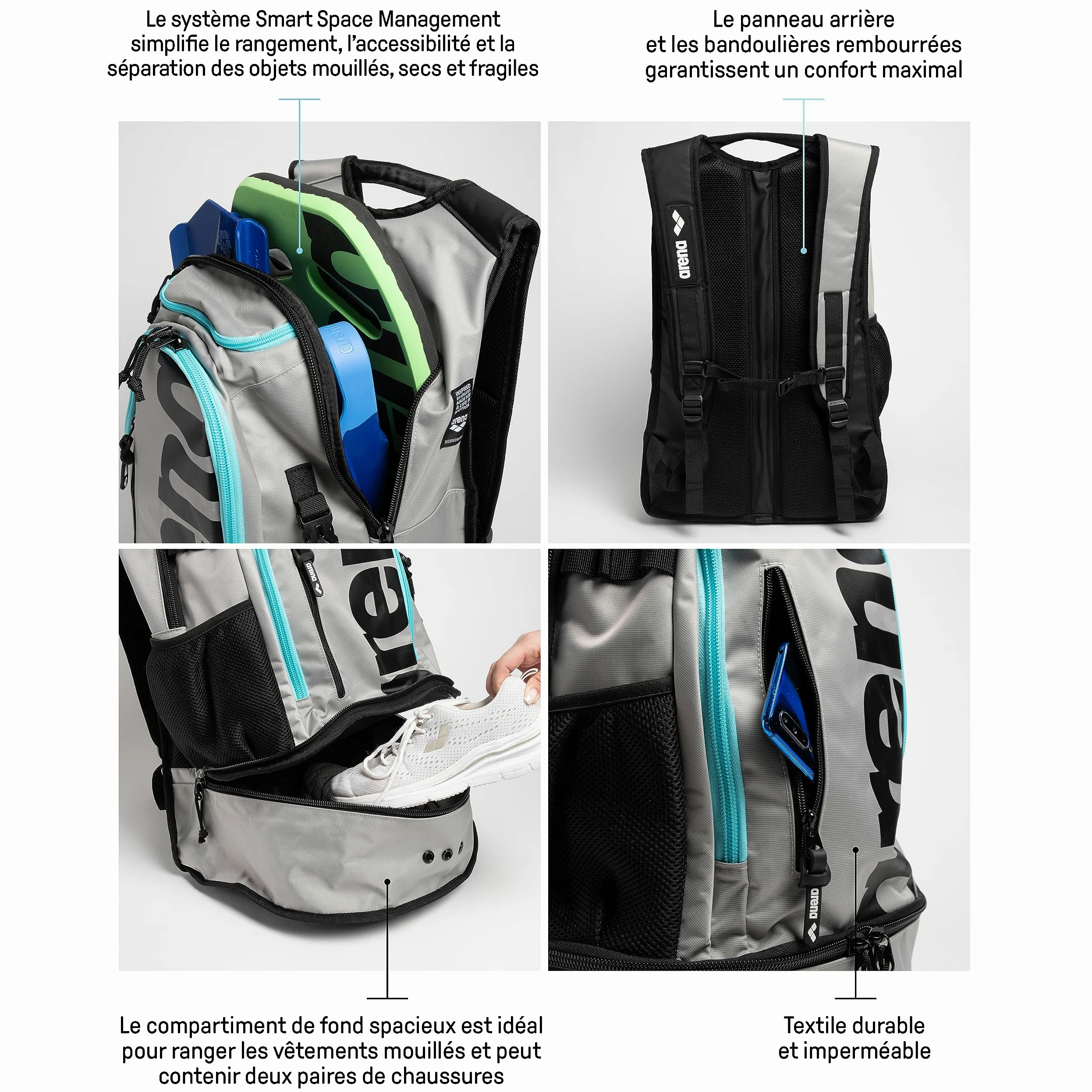 arena Fastpack 3.0 Sac à Dos Sportif pour la Natation, la Mer, le Gymnase et le Sport, Sac de Voyage Hydrofuge avec Bretelles Matelassées, Compartiment pour Chaussures et Vêtements Mouillés, 40 litres