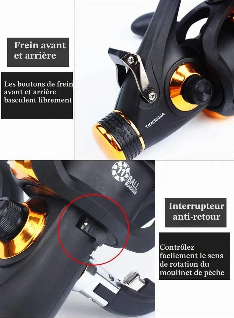11BB Système de freinage Avant et arrière Système d'embrayage unidirectionnel Taille 1000-7000 Bobine de pêche entièrement en métal P66 Moulinet de pêche Carpe