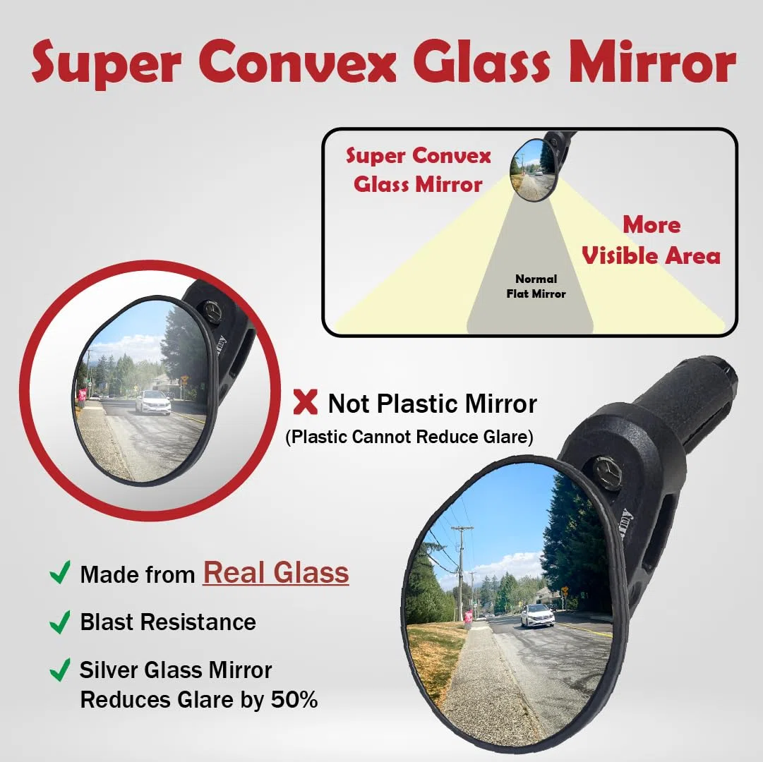 Hafny Road Bike Bar End Mirror, Convex Glass Mirror, HF-M956S-FR06… (Verre argenté)
