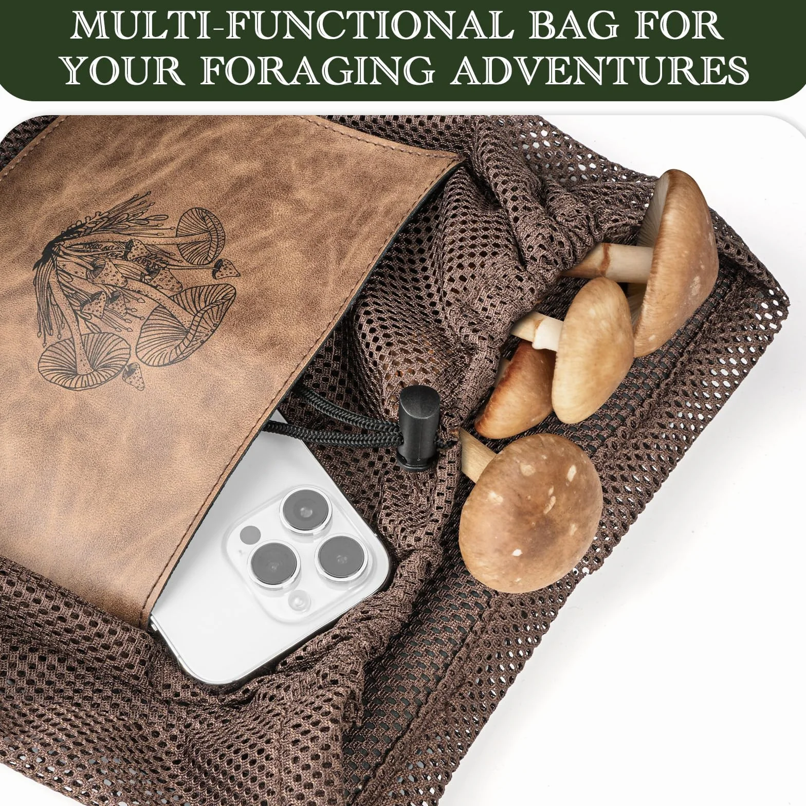 DRACHENADER Sac Champignon avec Filet Respirant – Panier Champignon Pliable, Sac de cueillette pour Champignons Frais avec bandoulière réglable