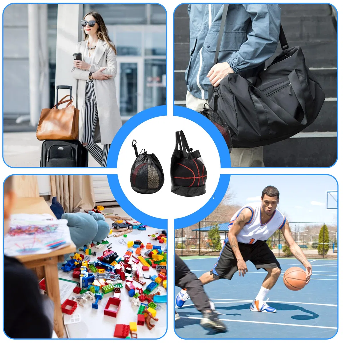 2 Pièces Sac à Dos De Basket-Ball, Sac en Filet, Sac Ballon De Basket - Filet Pliable Zippée et Mousqueton, Bandoulière Réglable Filet Ballon avec Cordon pour La Natation, Le Fitness et Les Voyages
