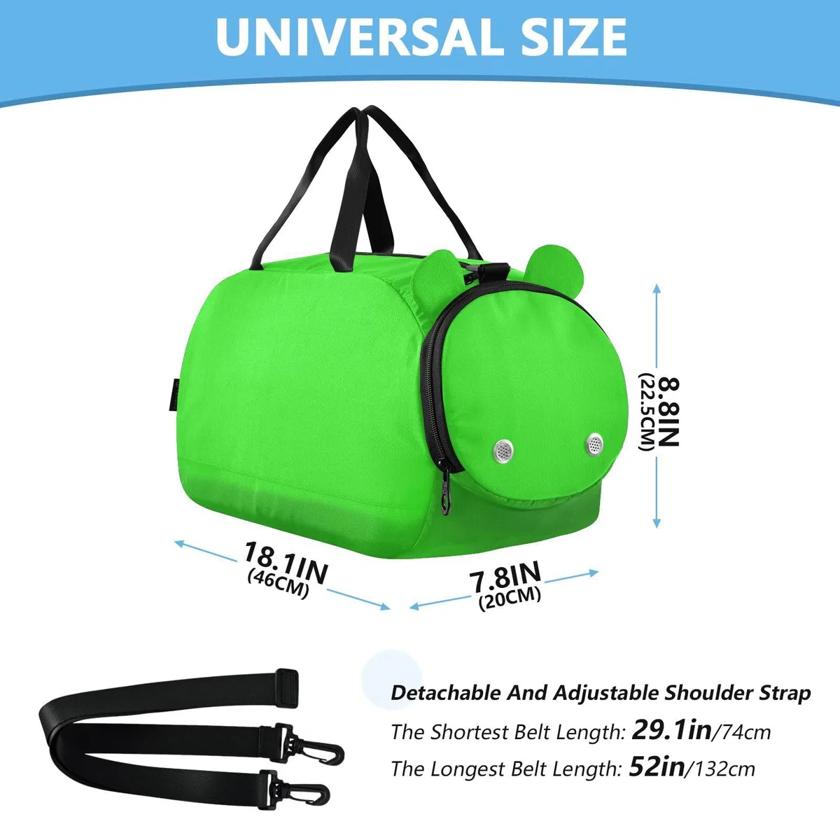 Sac de sport vert fluo avec compartiment à chaussures de grande capacité pour voyage, sport, week-end