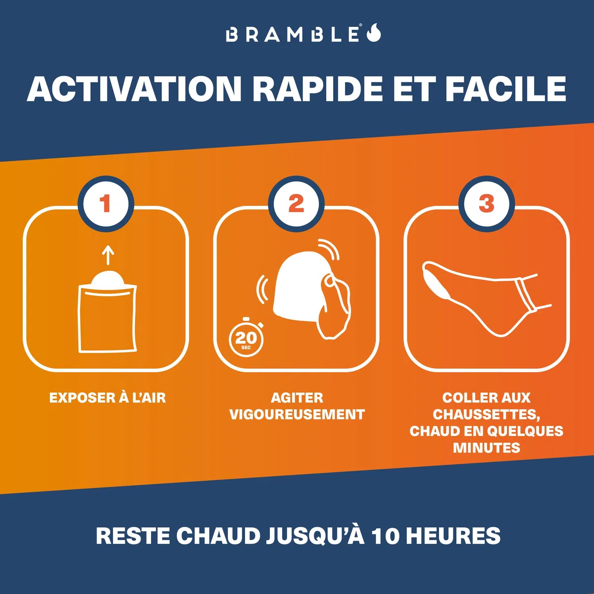 Bramble - Chauffe-Orteils adhésifs (40 Paires, 80 au Total) - Patchs adhésifs Ultra-Fins pour Chaussures et Bottes - Activés à l'air et sans Odeur - Jusqu'à 10 Heures de Chaleur