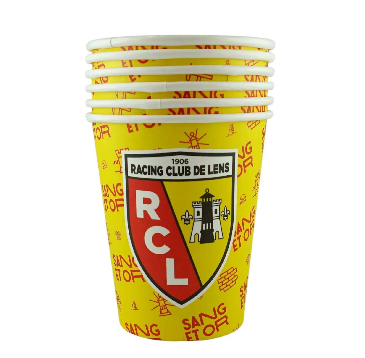 Kit fête Racing Club de LENS - 39 pièces 6 assiettes 6 gobelets 20 serviettes 6 sacs 1 nappe - Collection officielle RC LENS