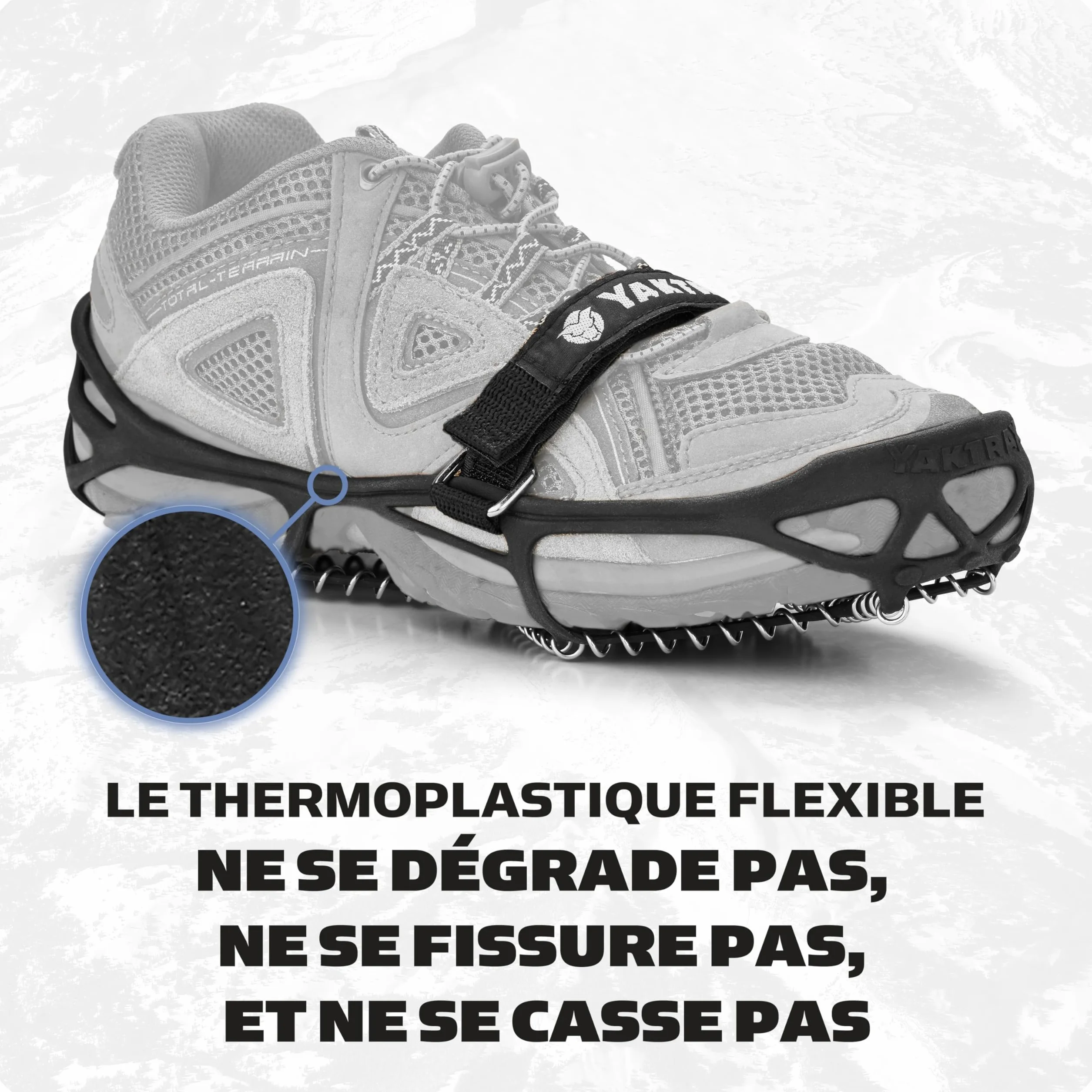 Crampons de randonnée YAKTRAX Pro Heavy Duty Traction, Courroie en Caoutchouc Durable et Spirales en Acier Inoxydable de 1,4 mm, assurant la Traction sur la Glace et la Neige, Noir