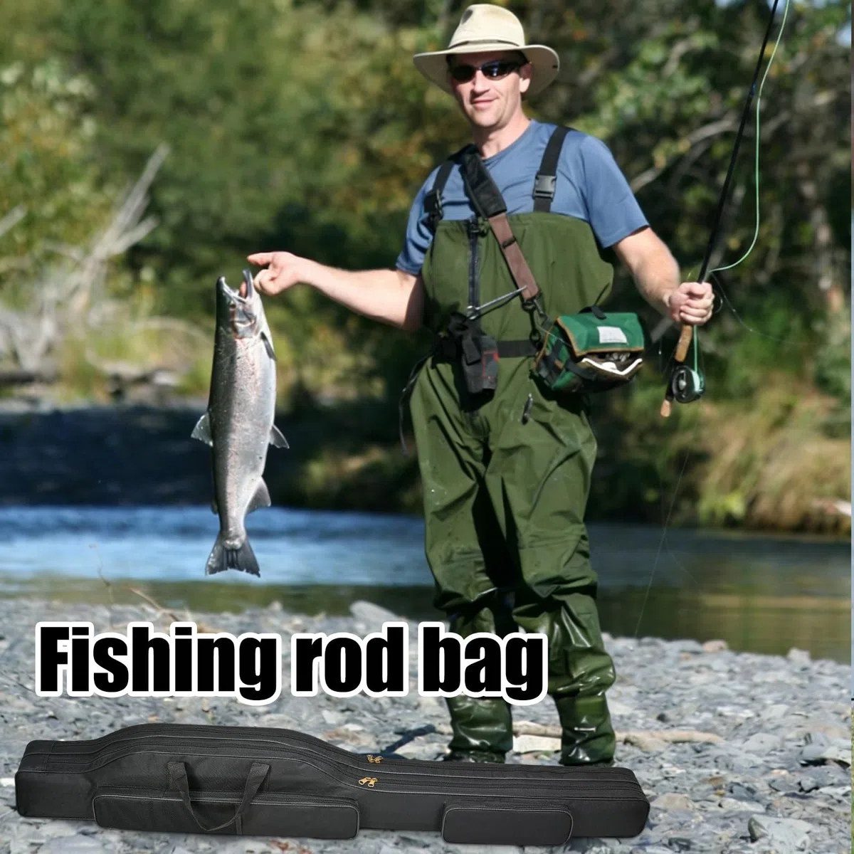 Fourreau Canne À Pêche, Sac De Pêche 150 Cm, Sac De Pêche Portable Pliable Imperméable Oxford, Sac De Canne À Pêche Avec Bandoulière Réglable Et Poignée Pour Pêche, Moulinet, Pôle, Gear Tackle, Outil