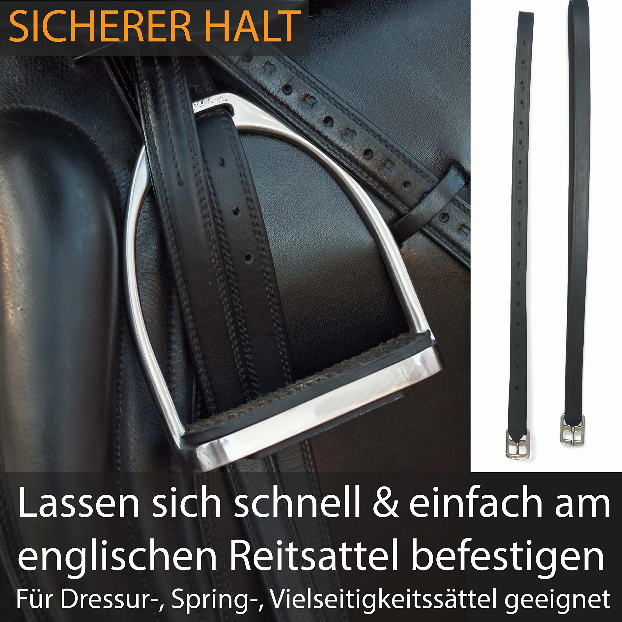 Pferdelinis Étriers en cuir noir - Convient pour les selles anglaises - Longueur : 130 cm - 160 cm (140 cm, noir)