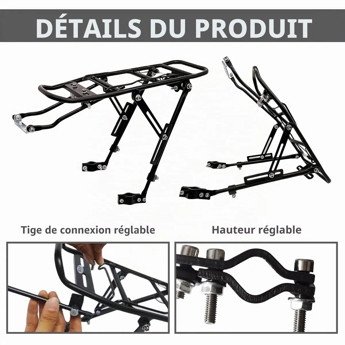 Porte-bagages universel pour vélo, réglable pour 24-29 pouces, capacité maximale de 35 kg