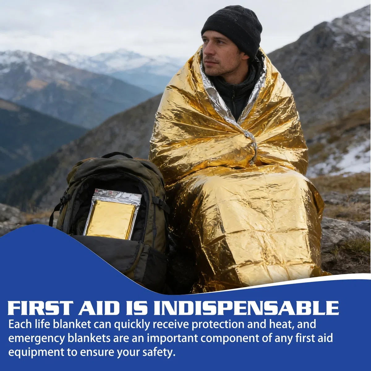 GBKDQQ Lot de 16 couvertures de survie dorées et argentées : légères, imperméables, 210 x 130 cm, film de sauvetage, polyvalentes, couverture d'urgence, couverture chauffante, premiers secours, pour