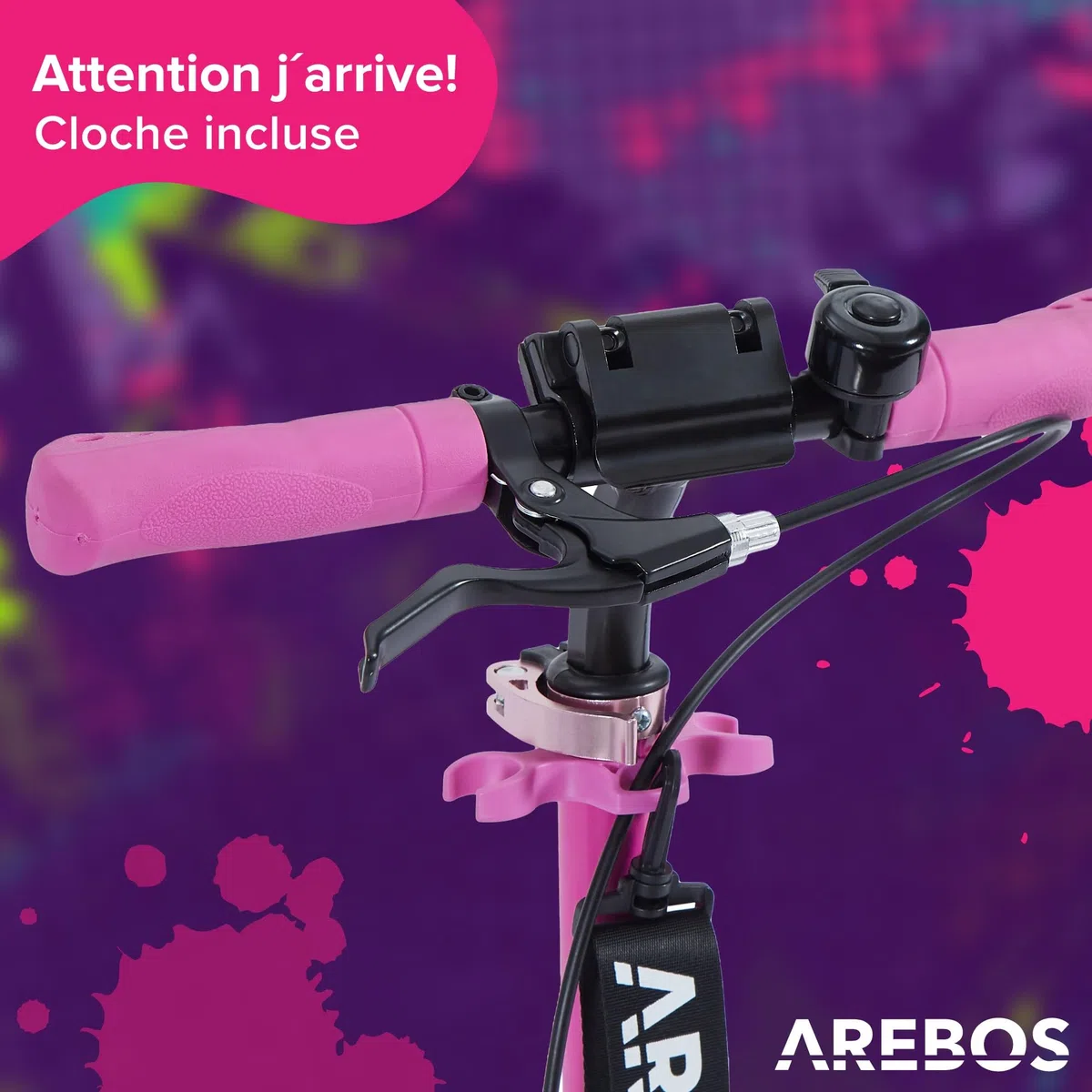 Arebos Trottinette de ville avec LED - Réglable en hauteur - Pliable - Avec Sangle de transport, frein à main et marchepied, pour enfants et adultes, charge maximale : 100 kg, trottinette