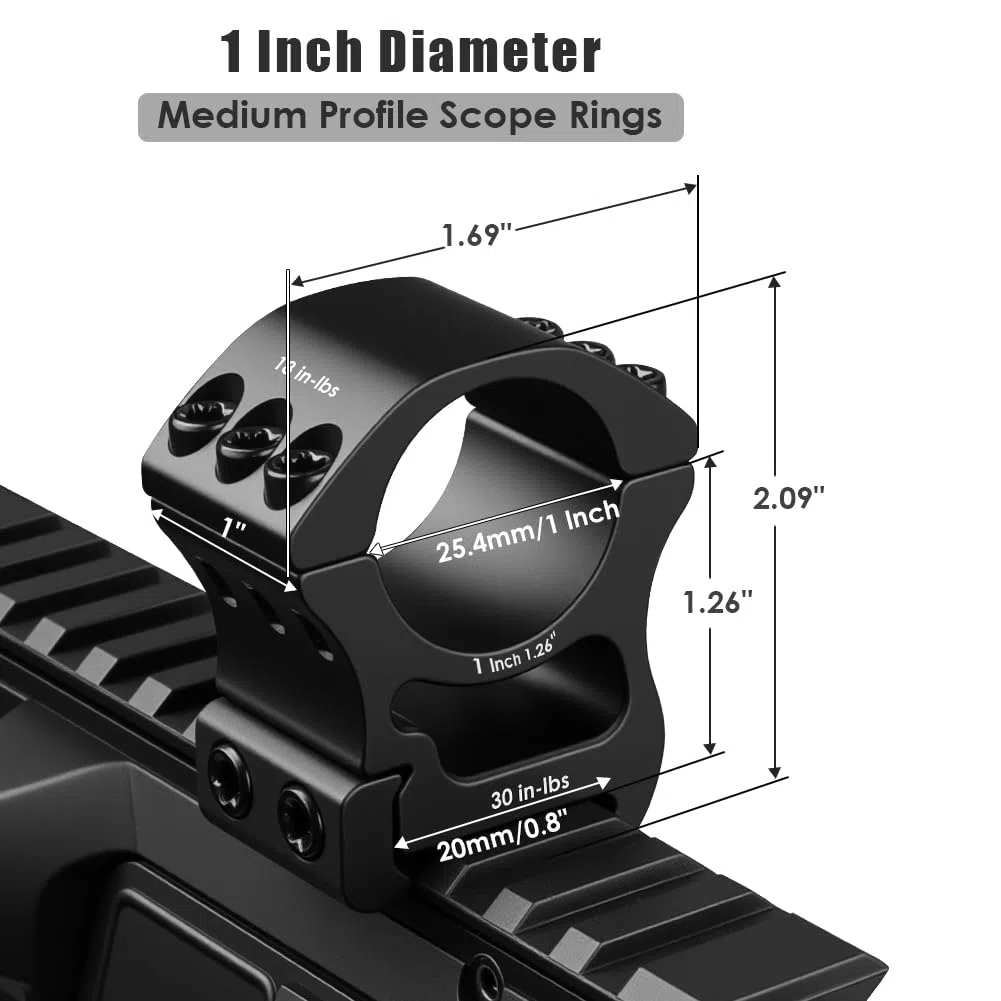 Home Safety 25,4 mm 1" et 30 mmAnneaux de Montage Précis Picatinny, Support de Lunette de Visée à Hauteur Réglable pour 11mm / 20mm Rail Metallique