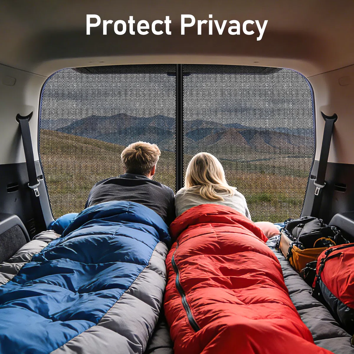 Moustiquaire pour Porte Arrière de Voiture Compatible avec VW T5 T6, Fermeture éclair Magnétique Pare Soleil, Rideau de Séparation Amovible, Anti-Insectes Protection Solaire Voyage Camping