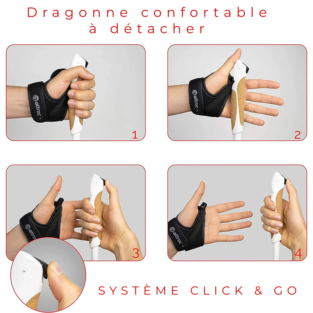 ATTRAC Bâtons de marche nordique en aluminium avec entraînement et sangles de poignet I Bâtons de marche avec système Click & Go I Gratuit – Application de marche nordique / fitness