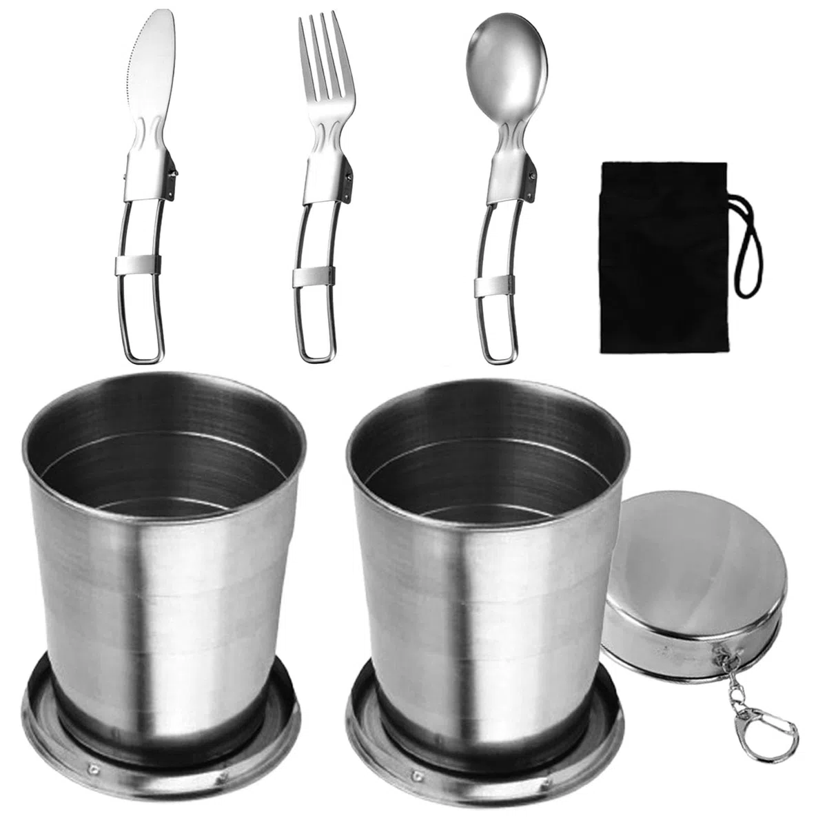 2 Pièces Tasse Pliable en Acier Inoxydable, Portable pour Camping et Voyage, Verre Pliable, Couverts de Camping, pour Pique-Nique