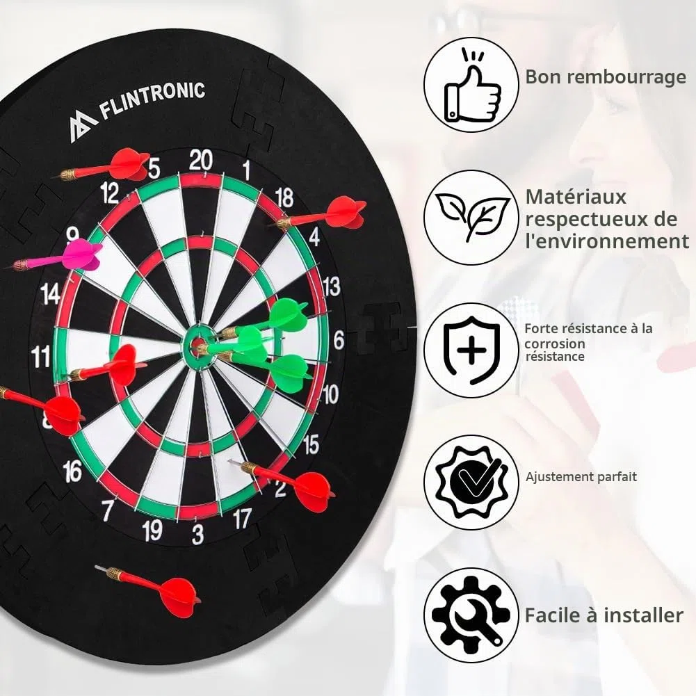 Flintronic Anneau Cible de Fléchettes de 45 CM, Jeu de Fléchettes Amovible, Protection Murale, EVA, Noir