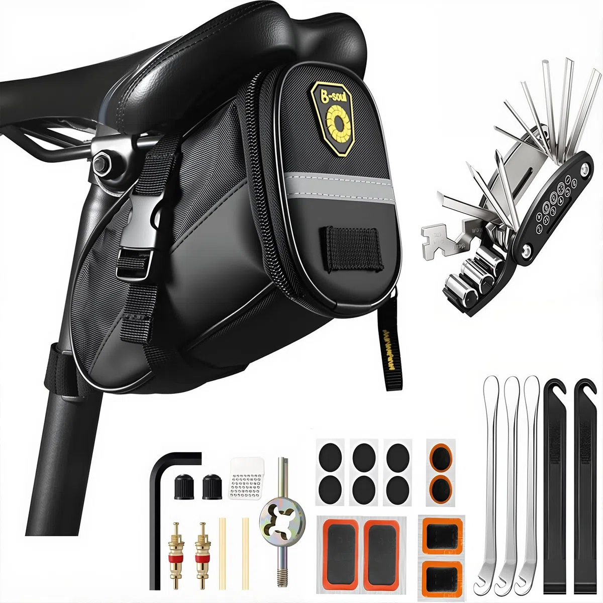Trousse d'outils de vélo, JOLY FANG Kits Sac Vélo Réparation Kit d'outils de réparation Multifonction für Reisen, Outdoor, Camping