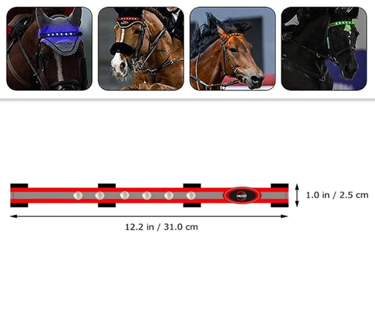 Cerceaux de tête de Cheval Collier de cuirasse de Cheval LED Bande de positionnement visuel Harnais de tête de Cheval pour l'équitation Nocturne Projet de compétition équestre