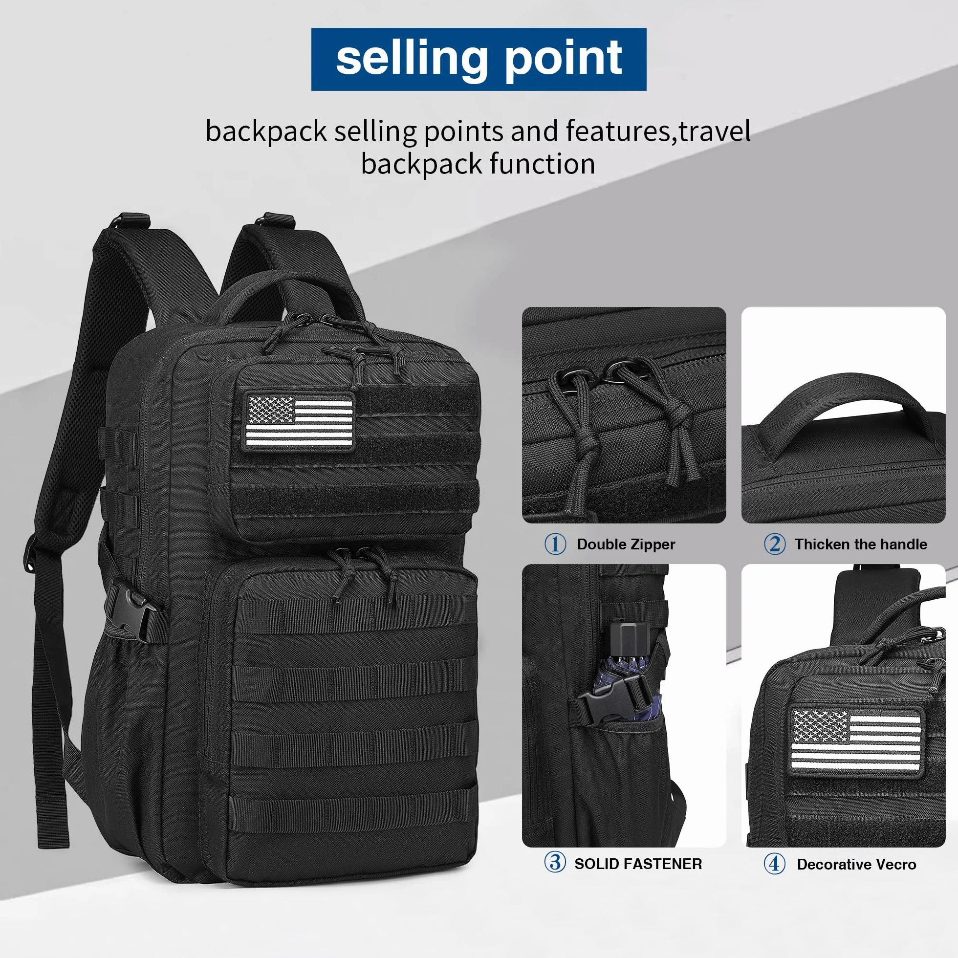 Sac à dos tactique militaire pour homme - Étanche - Sac d'assaut de 3 jours - Sac Molle avec porte-bouteille d'eau, Noir , 25L