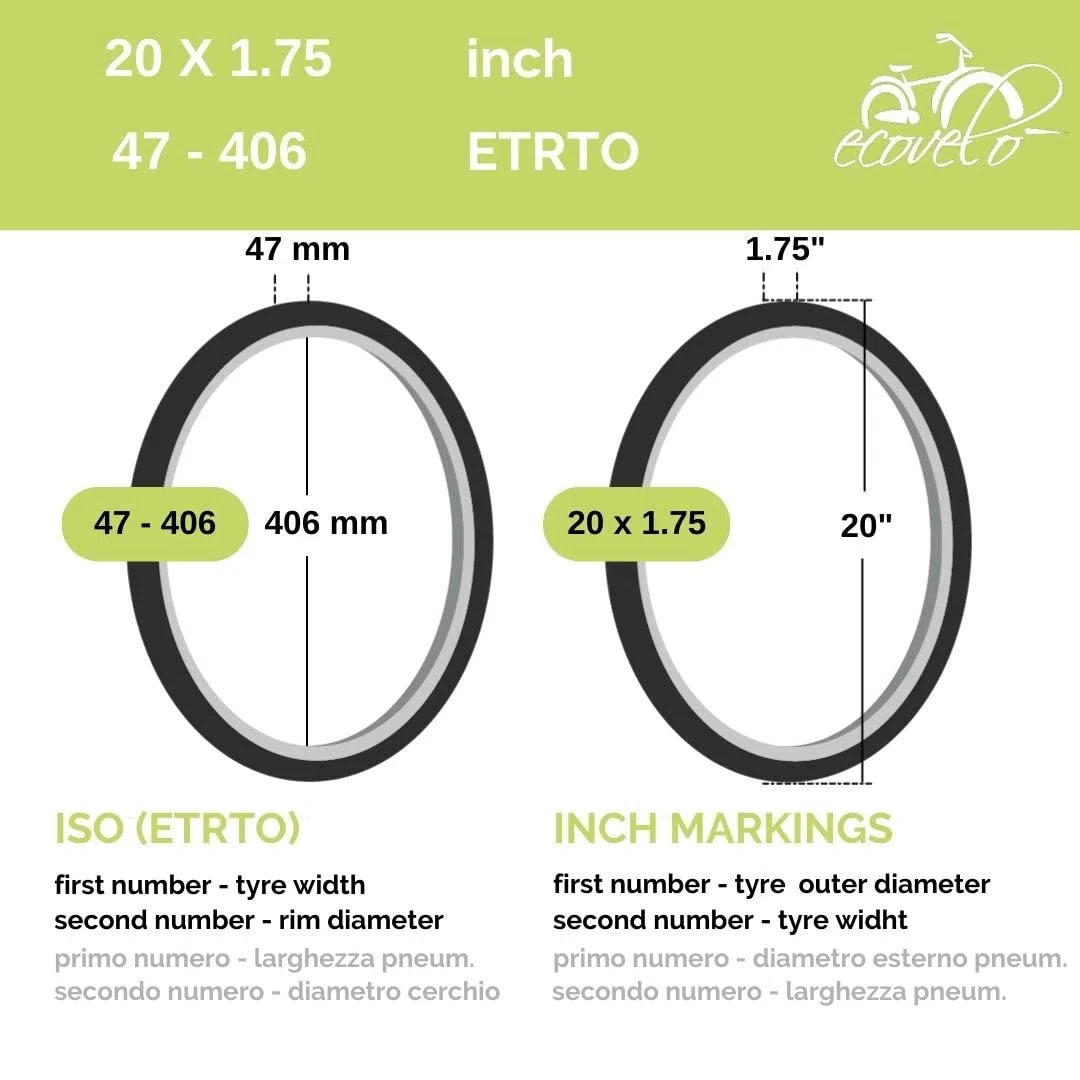 2 pneus 20 x 1,75 (47-406) + Chambres pneumatiques routières Noires grâce à vélo de Ville pour Enfant