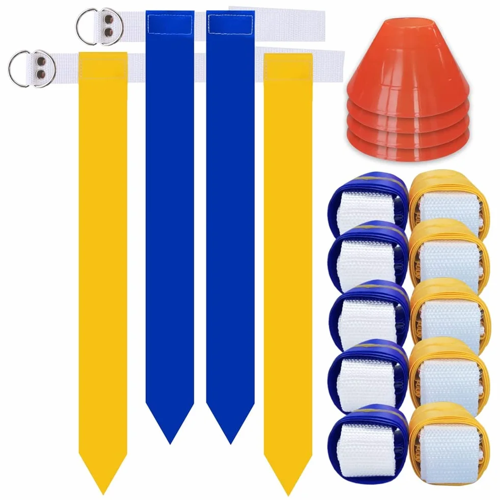 Flag Football Set Ceintures de Football Kit 10 Joueurs Flag Football Ceintures et Drapeaux Set Jaune&Rouge
