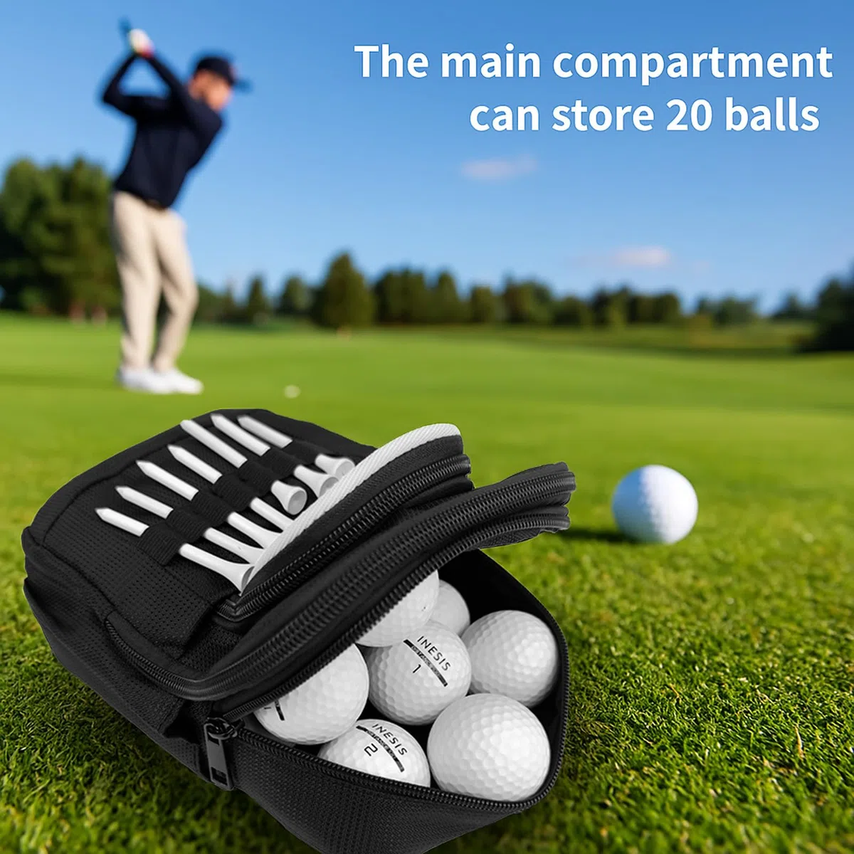 Sac tactique de golf résistant à l'eau pour ceinture, chariot ou sac à dos, compact pour accessoires de balles, tees, gants et équipement EDC Noir