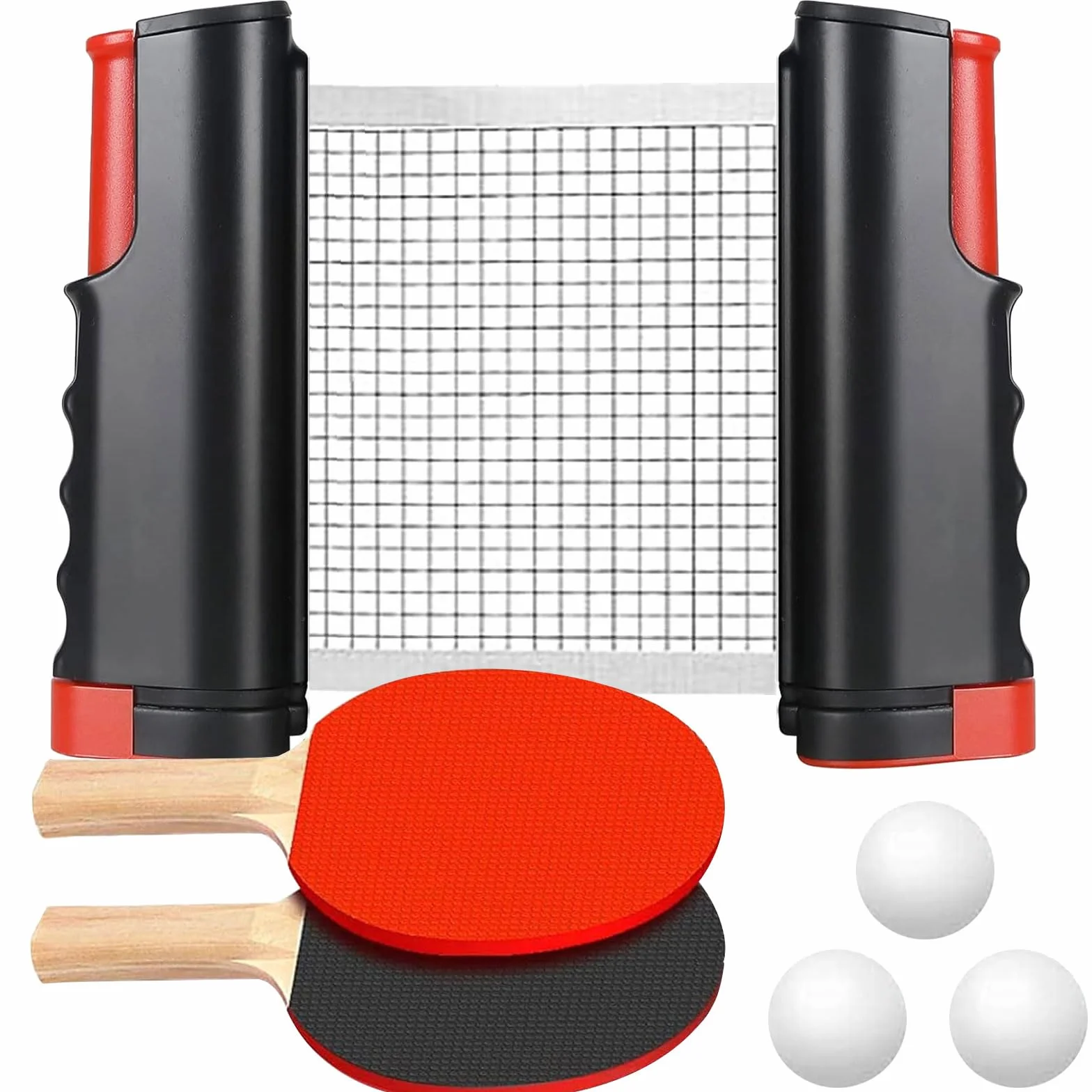 Set de Tennis de Table, Ping Pong Kit, Ensemble de Raquettes de Ping-Pong, avec 2 Raquette de ping-Pong+3 Balles+1 Rétractable Filet Ping Pong pour Table+1 Sac de Transport