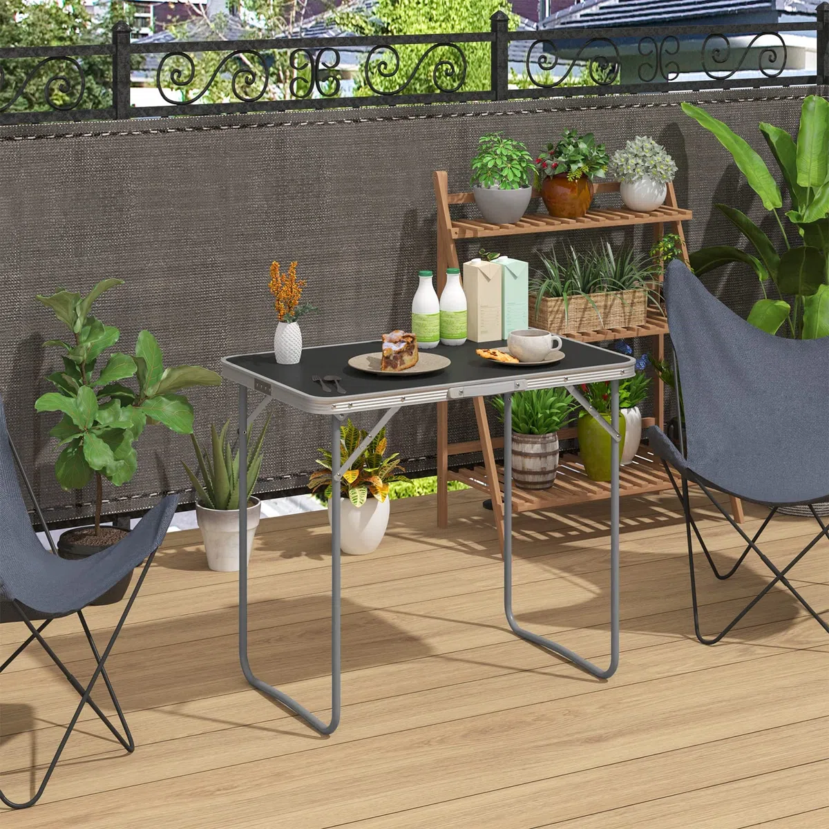 eSituro Table Pliante Camping, Table de Pique Nique avec Poignée, 80x50x70 cm, en Métal et MDF, Noir