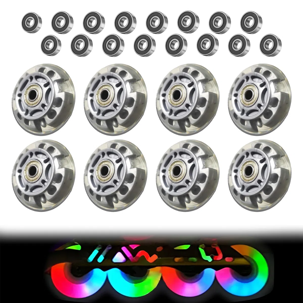 Lot de 8 Roues Alignées, 72mm Roues de Rechange avec Roulement à Billes, Roues Rechange Roller Roues de Patins à Roulettes pour tous les types de patins à roulettes