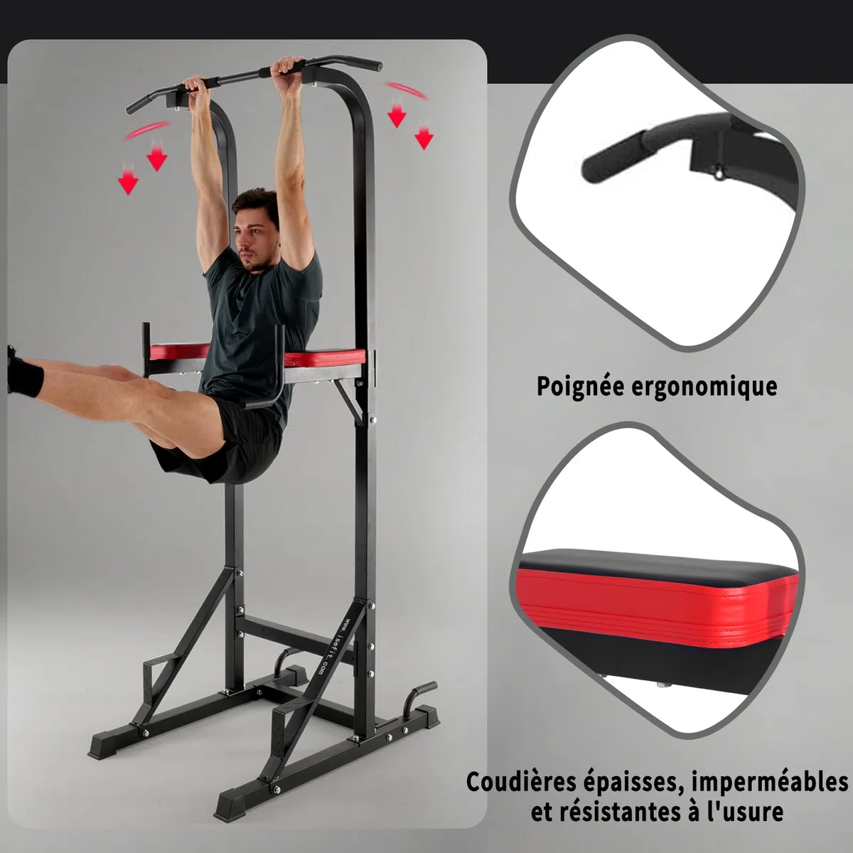 ISE 5 in1 Chaise Romaine Power Tower Workout Dip Station de Traction Station Musculation pour Entraînement Domicile, Pull Up Fitness Multifonction Chaise Romaine Musculation&Barre de Traction sur Pied