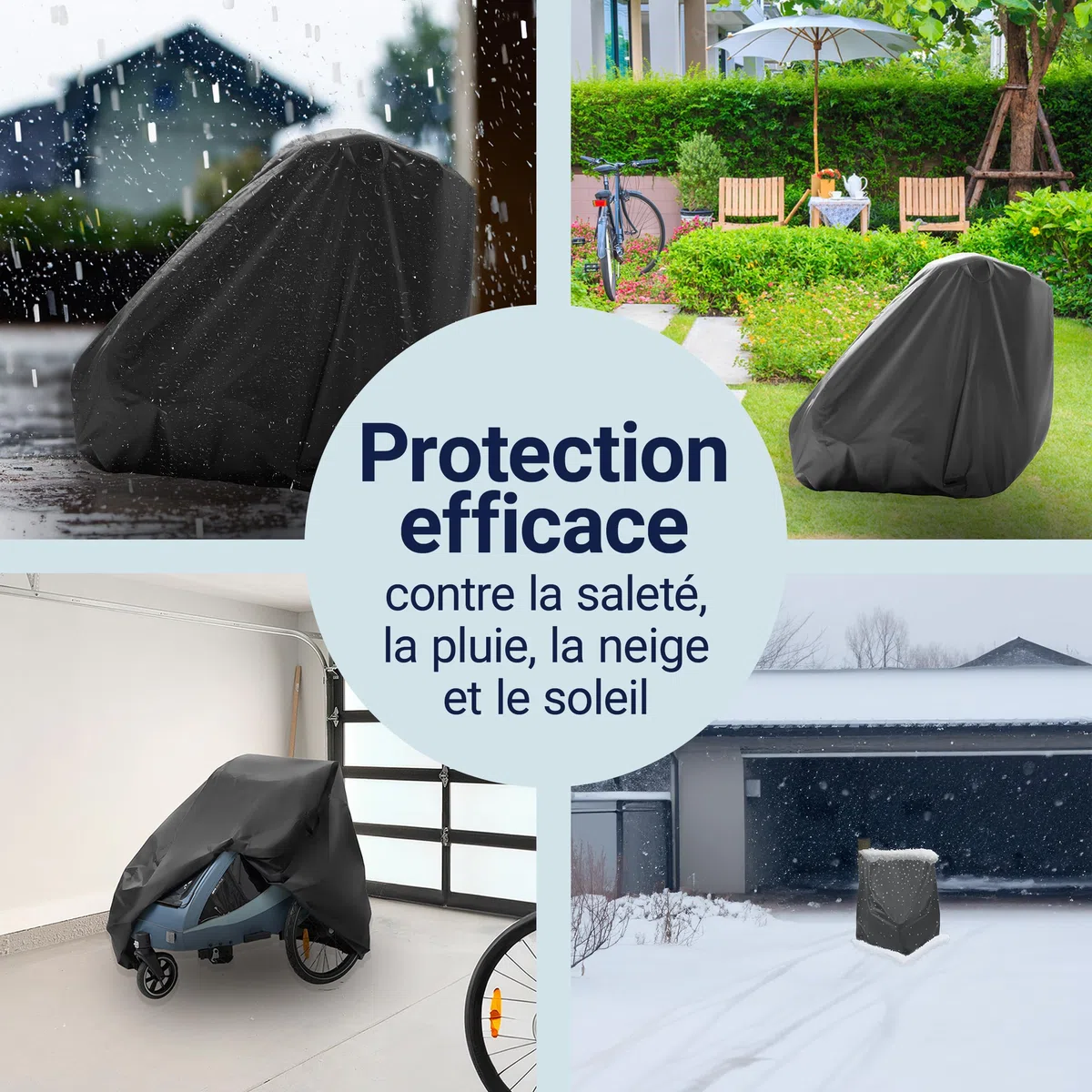 Zamboo Housse Remorque Velo Exterieur, Garage Pliable Universel (Compatible Thule, Croozer, Tiggo, etc.), Bâche Imperméable, Sac et Ouverture Antivol - Noir