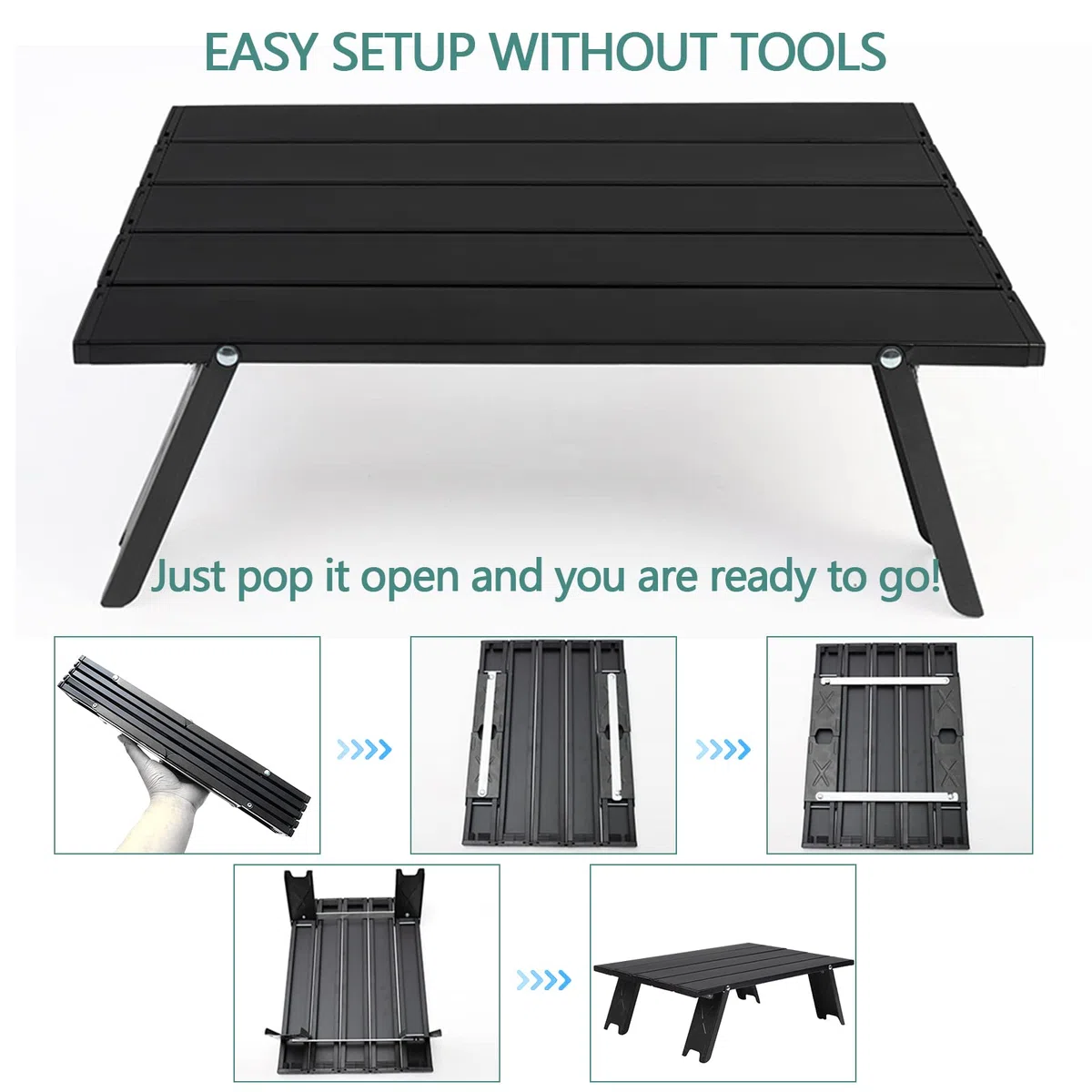 Table Pliante de Camping, Table en Aluminium Mini Pliable Portable Légère avec Sac de Transport, Petite Table d'Appoint Enroulable Pratique pour Barbecue Pique-Nique Plage Voyage (Noir)