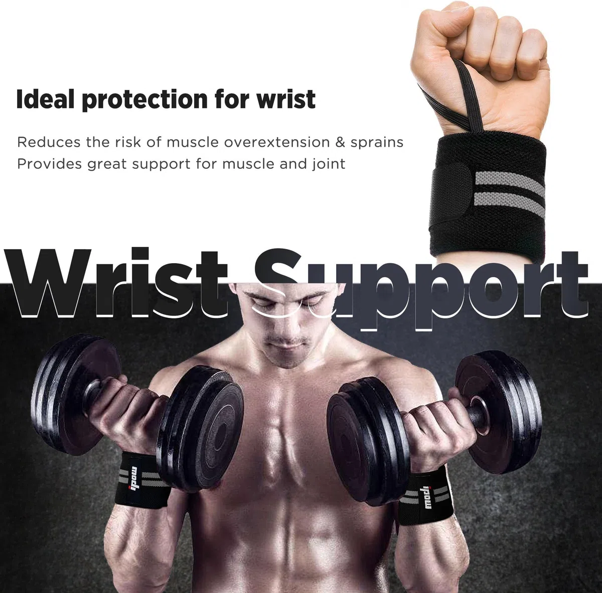 IPOW [2Pcs] Protège-poignet avec Bande de Force Réglable,Wrist Wraps Maintien Poignets dans Musculation/Crossfit/Gymnastique/Fitness/Bodybuilding/Sport,Bandage Serre Poignet pour Femme ou Homme-Gris