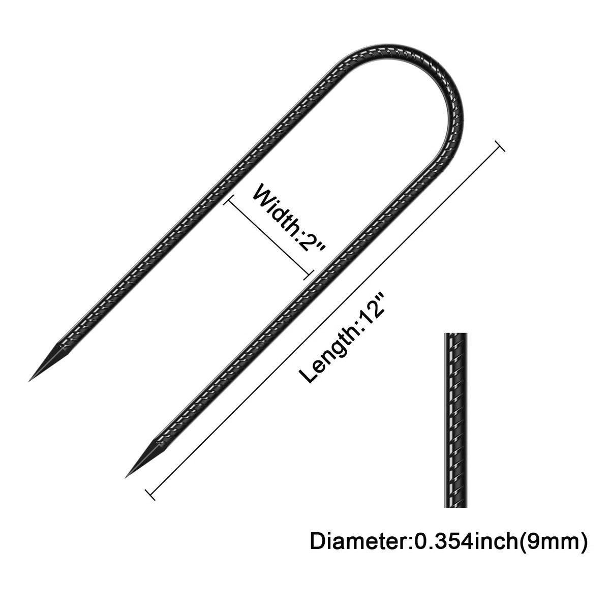 Lot de 8 piquets en U en Acier galvanisé 30 cm, Piquet ancrage, ancrage Trampoline et Piquet de Tente, pour clôture et ancrage au Sol, Accessoire Trampoline résistant (Noir)