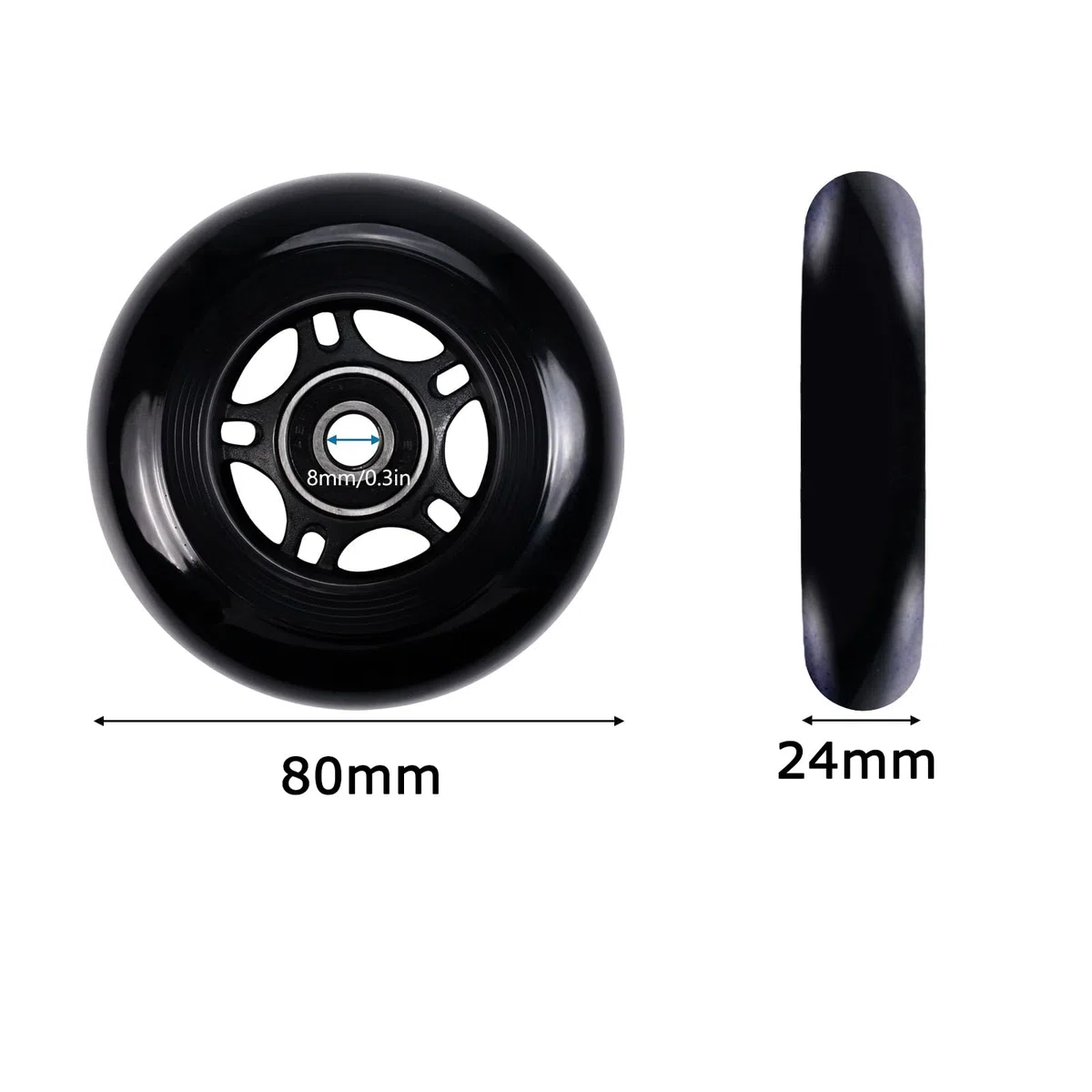 Lot de 8 Roues de Roller Hockey de 72 mm, 76 mm et 80 mm, avec roulements, pour Patins d'intérieur et d'extérieur