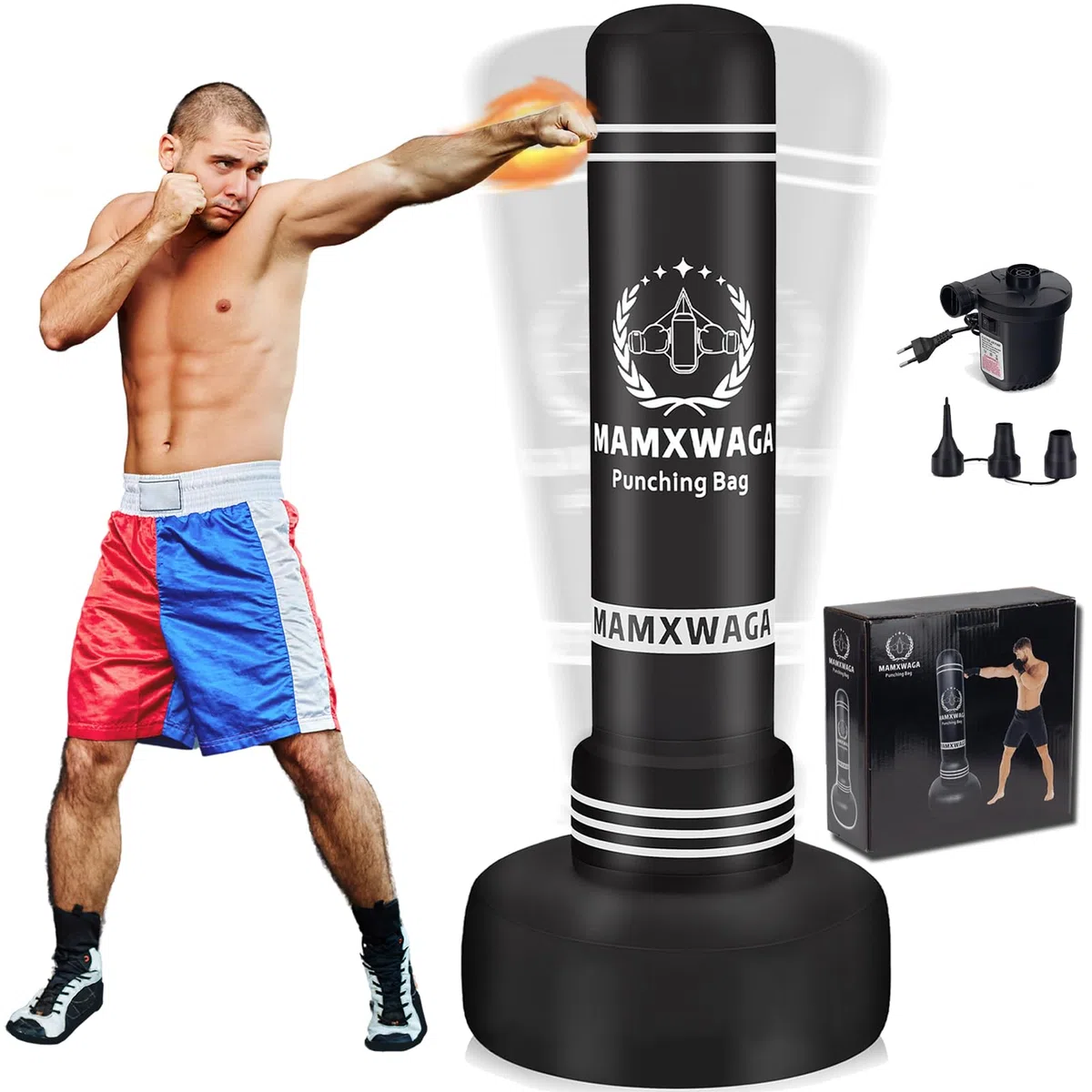 Sac de Frappe Adulte, 180cm Sac de Boxe avec Support Lourd Autoportant, Sacs de Kickboxing Gonflables pour l'entraînement des Adolescents et des Adultes Le Taekwondo MMA Muay Thai Kickboxing