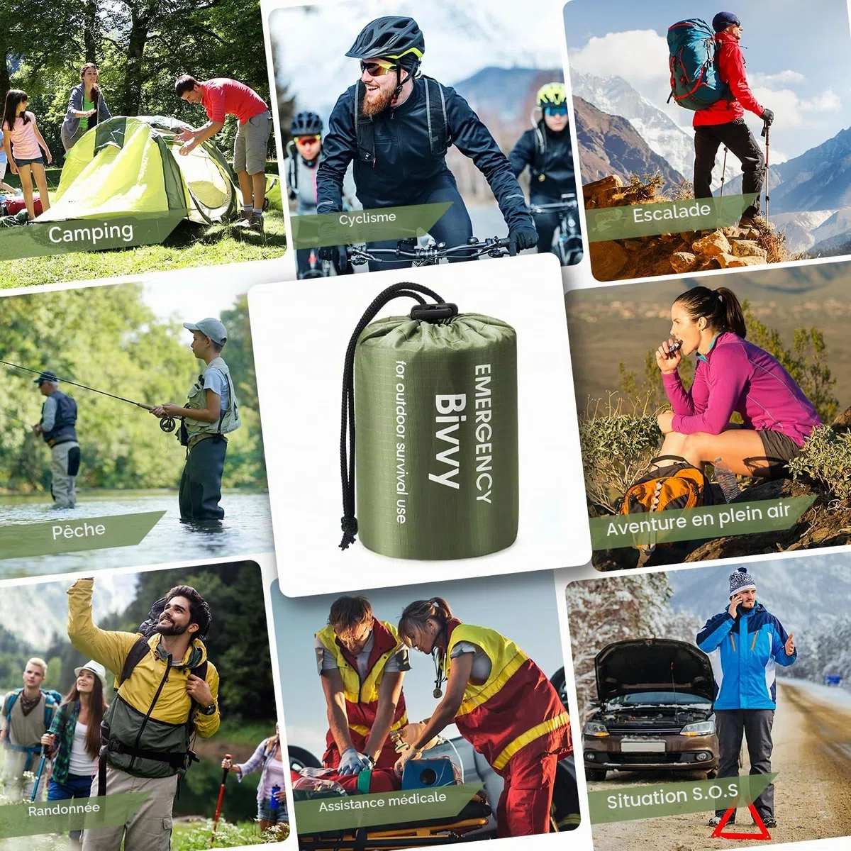 Esky Couverture de Survie Sacs de Survie Thermiques Portables Sacs de Couverture abri de Survie légers et imperméables avec Boussole pour Le Camping la randonnée