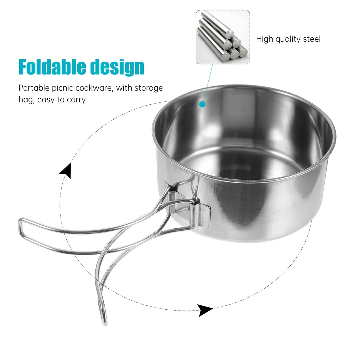 Set de Cuisine Camping INOX Portable Batterie de Cuisine Résistante Corrosion pour Pique- et Randonnée