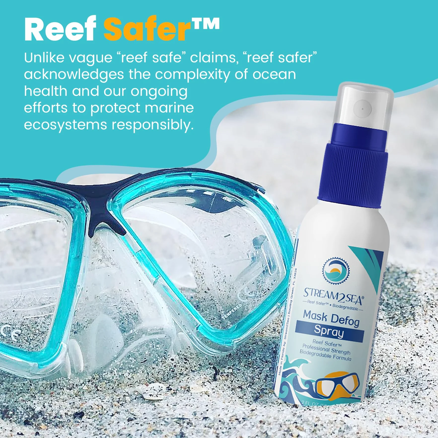 Reef Safe Spray anti-buée pour masques de plongée et lunettes de natation – Débuage des lunettes et masques