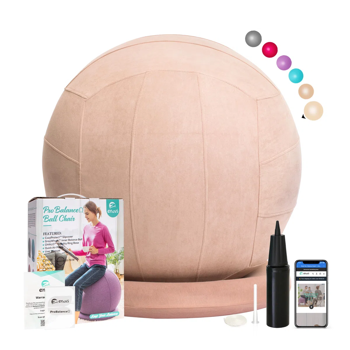 Chaise Ballon - Ballon Fitness Avec Housse Confortable,Base De stabilité Et Pompe Pour Le Bureau Et La Maison,La Force De Base Et La Posture,Soulager Les Maux De Dos,65 cm,WF