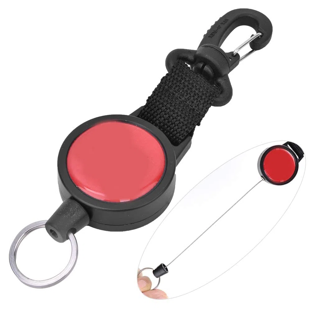 Alomejor 1PCS Corde Télescopique de Plongée Extensible avec Boucle Crochet Porte-clés en Acier Inoxydable avec Corde de 27,4in et Boucle à Dégagement Rapide pour la Plongée