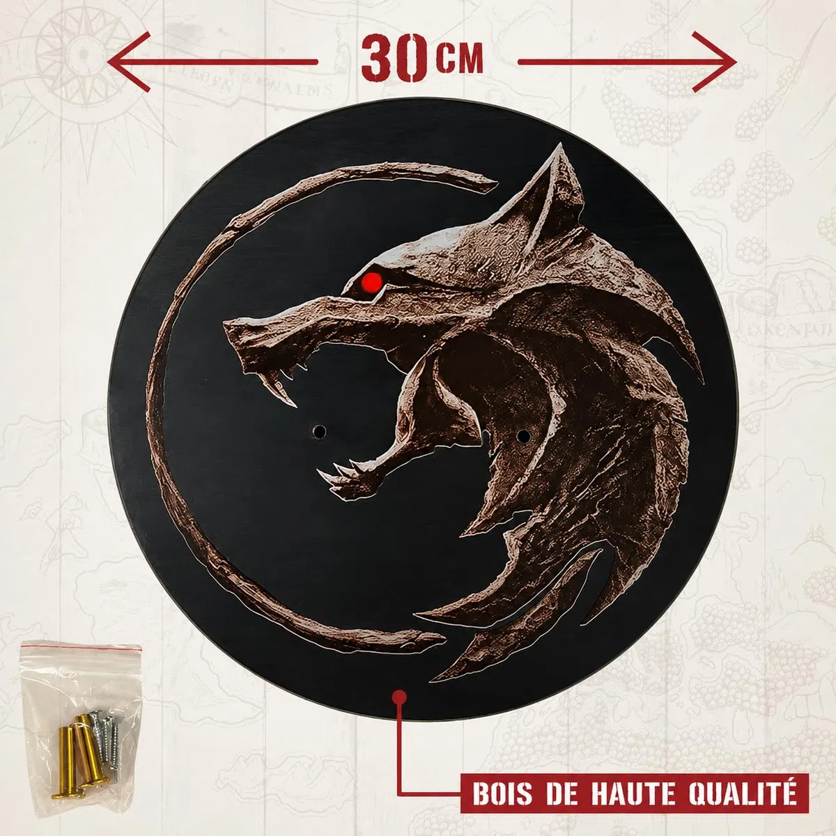 Witcher Présentoir mural rond en bois pour épée d'argent et épée en acier de Geralt von Riva, support mural décoratif pour collectionneurs, cosplay et fans des jeux et séries Witcher