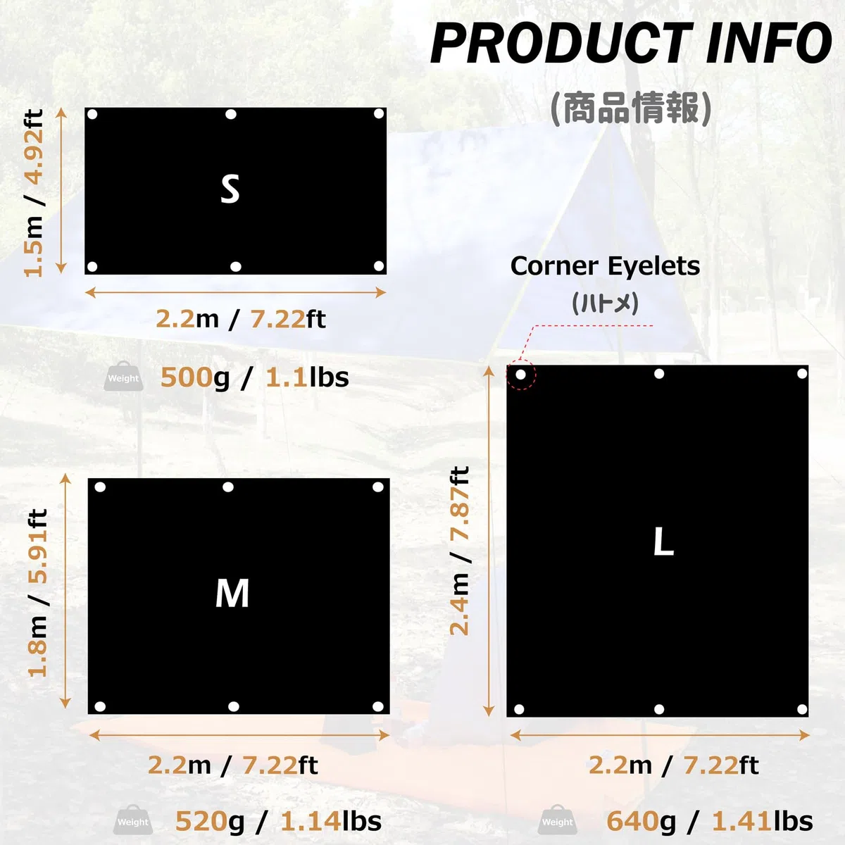 Azarxis Bâche Anti-Pluie Tarp Bivouac Toile de Tente Tapis de Sol Camping Bâche de Tente Auvent pour Randonnée Plage Pique-Nique (Noir, M - 180 x 220 cm)