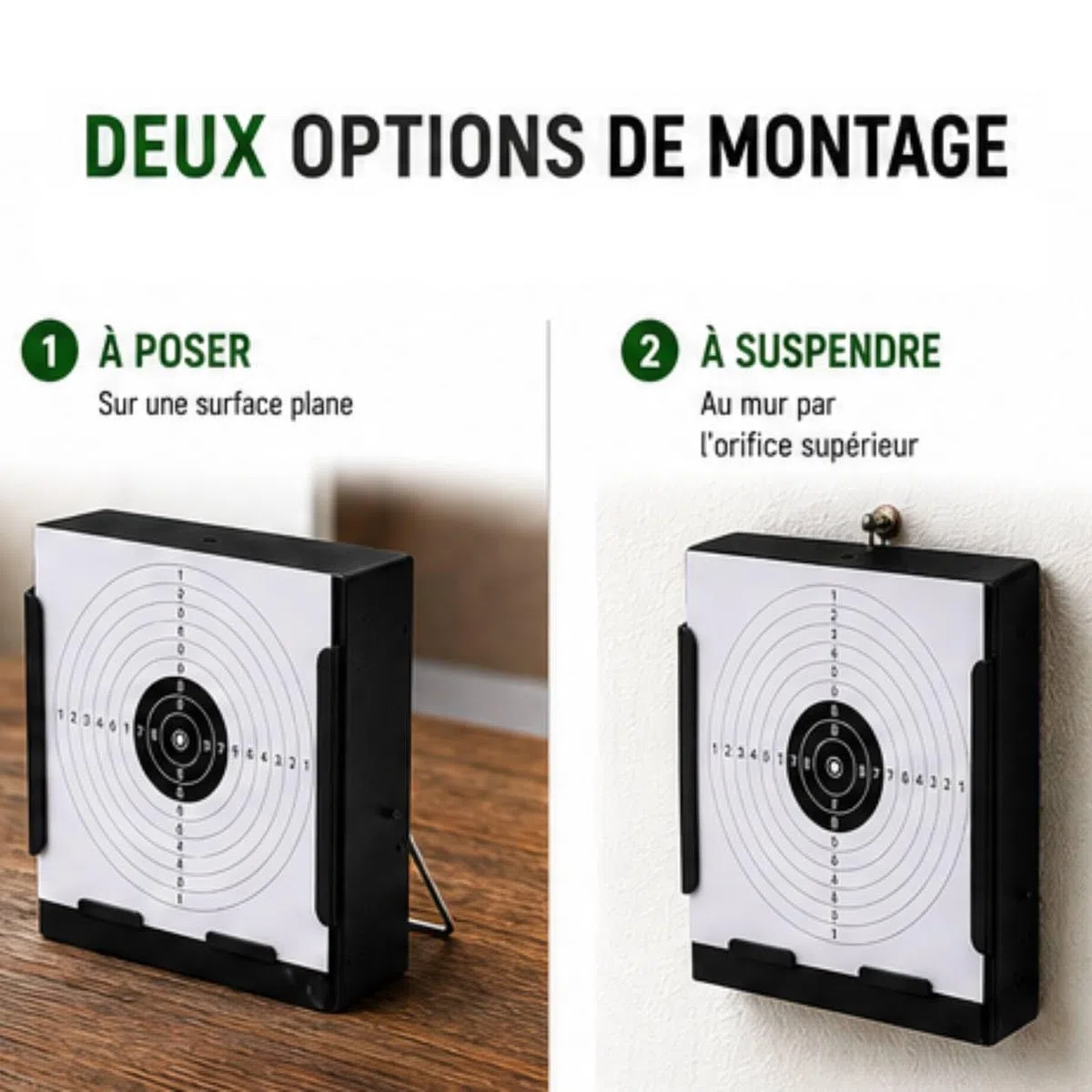 Support cibles - Tragabaline 14 x 14 cm avec 100 cibles offertes - Airsoft, Airgun, pellets, perdigon, matériau en acier, noir - pour accrocher ou sur surface